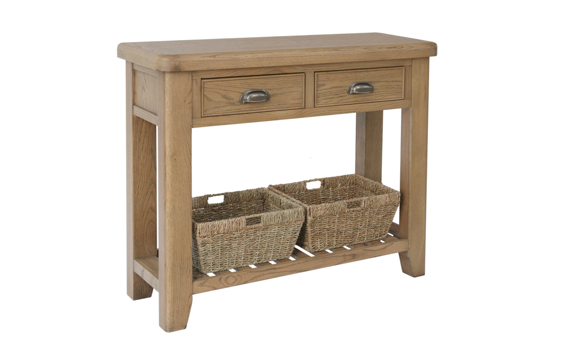 Ambassador Oak 2 Drawer Console Table With Baskets