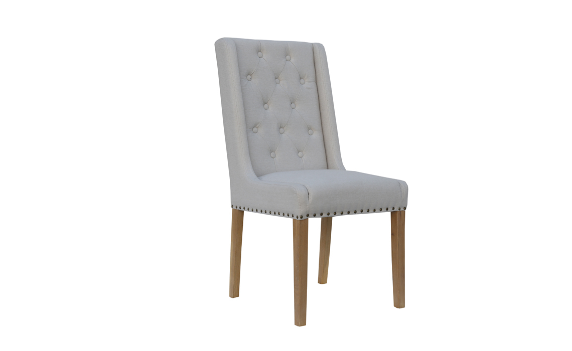 Westcliff Buttoned Dining Chair - Natural, Oak legs & fabric upholstery