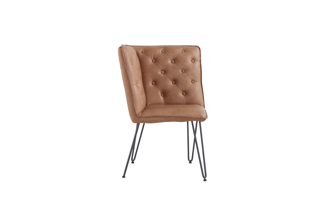Cleo Tan Corner Studded Back Bench Seat With Hairpin Legs