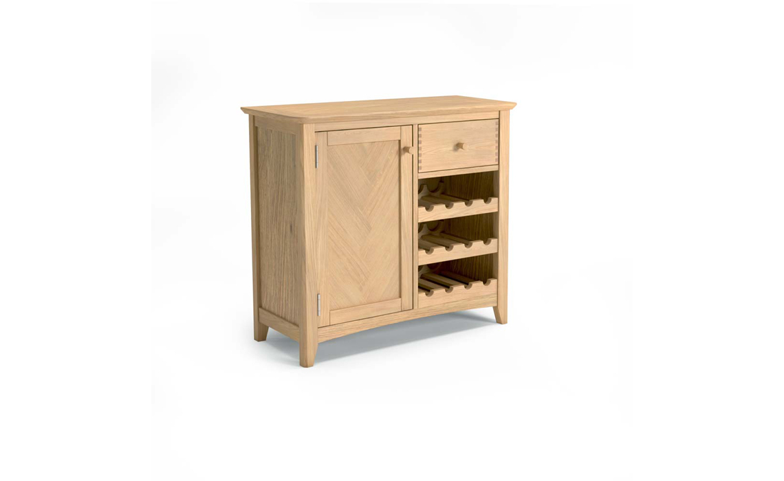 Carnaby Oak Wine Rack Sideboard, Oak & Oak Parquet Beds, Mattresses