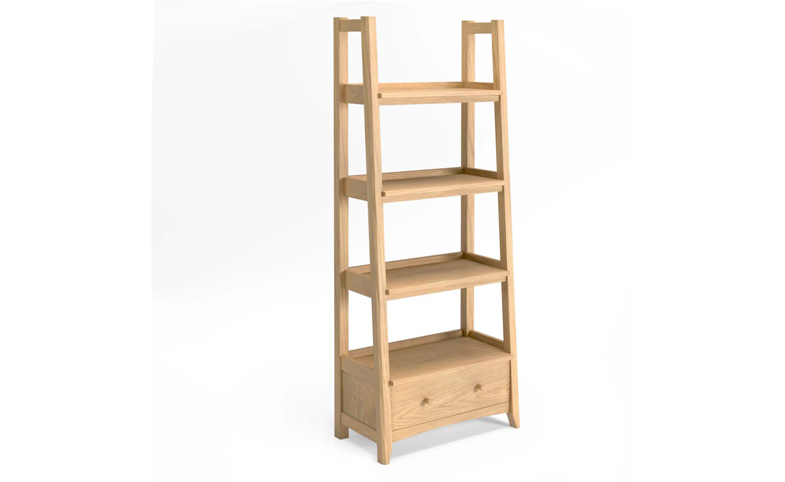 Carnaby Oak Ladder Display Bookcase With Drawer