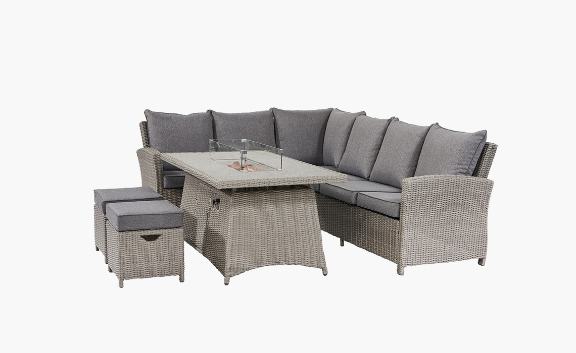 Tobago Slate Grey Dining Corner Set with Ceramic Top and Fire Pit