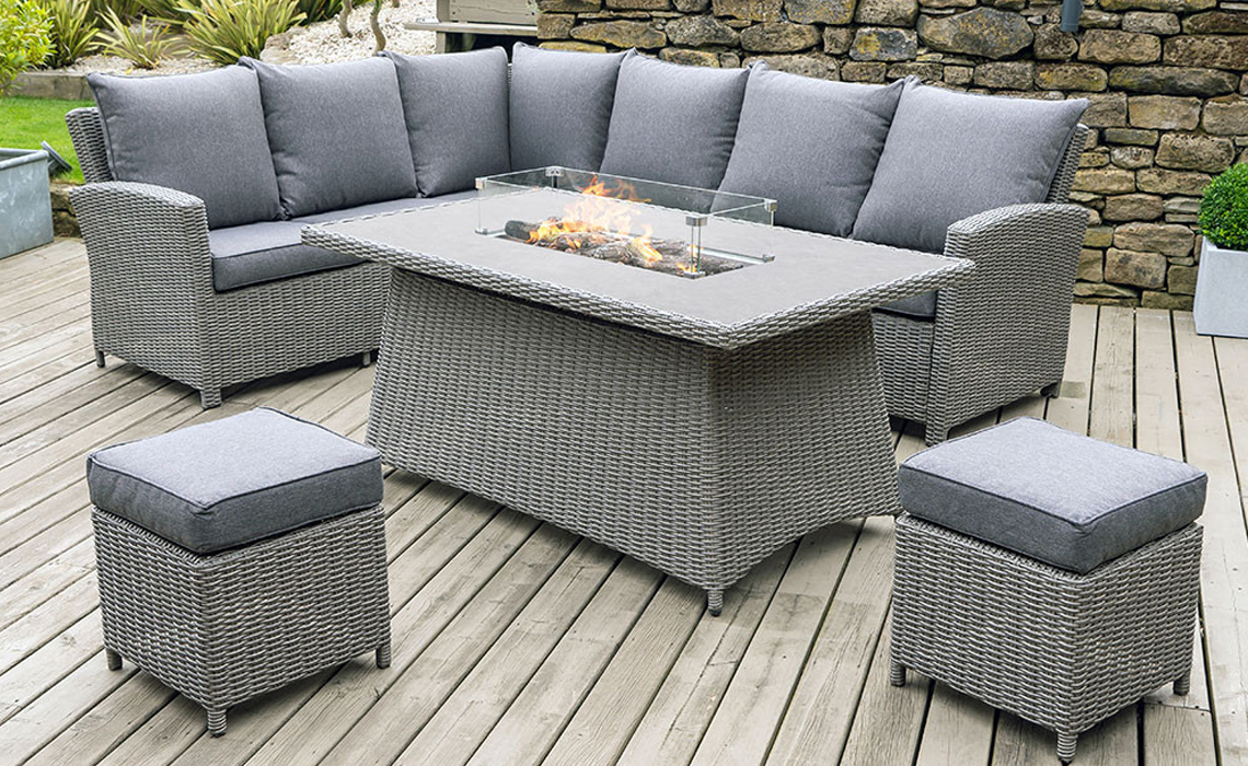 Tobago Slate Grey Dining Corner Set with Ceramic Top and Fire Pit
