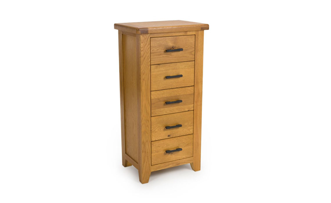 Hamilton Oak 5 Drawer Wellington Slim Chest