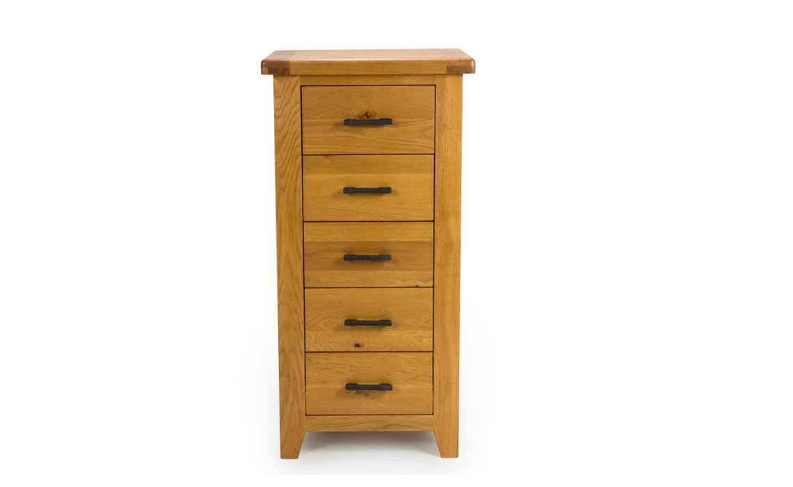 Hamilton Oak 5 Drawer Wellington Slim Chest