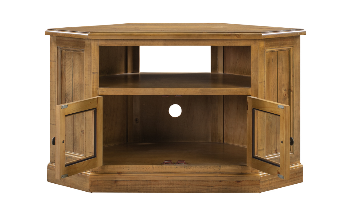 Thetford Rustic Pine Glazed Corner TV Unit, Waxed Solid Pine Beds, Mattresses, Sofas