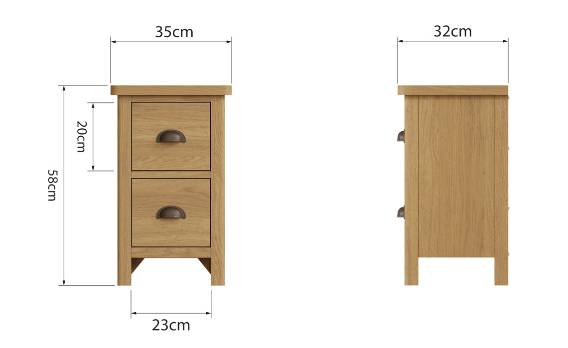 Woodbridge Oak Small 2 Drawer Bedside Cabinet