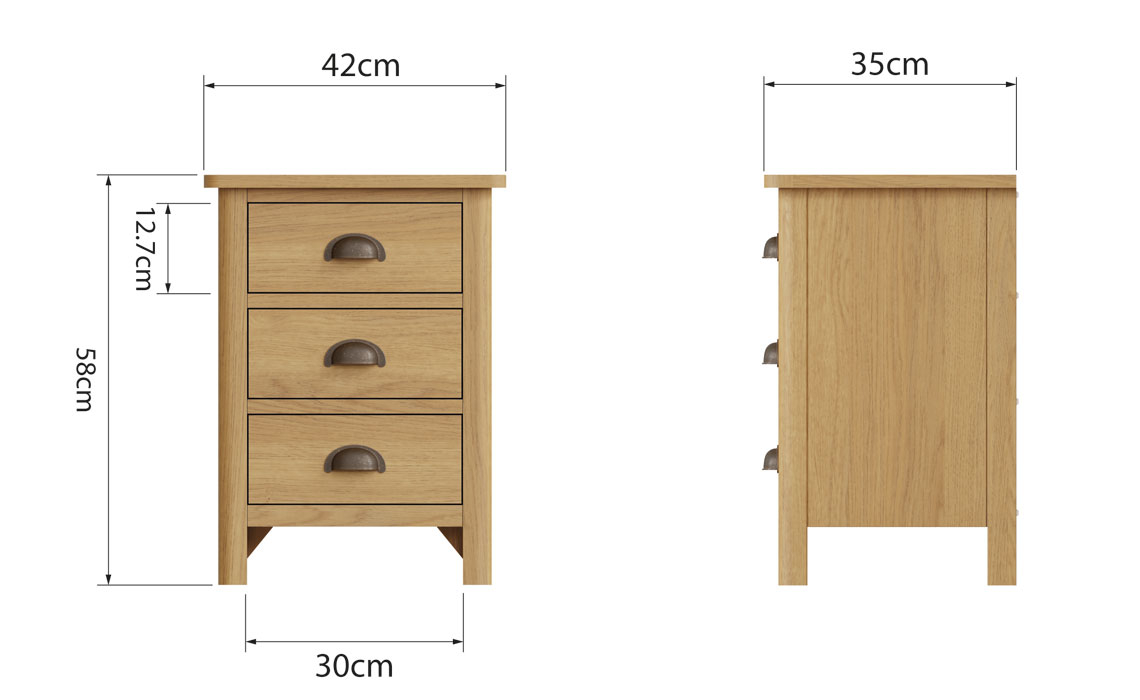 Woodbridge Oak 3 Drawer Bedside Cabinet