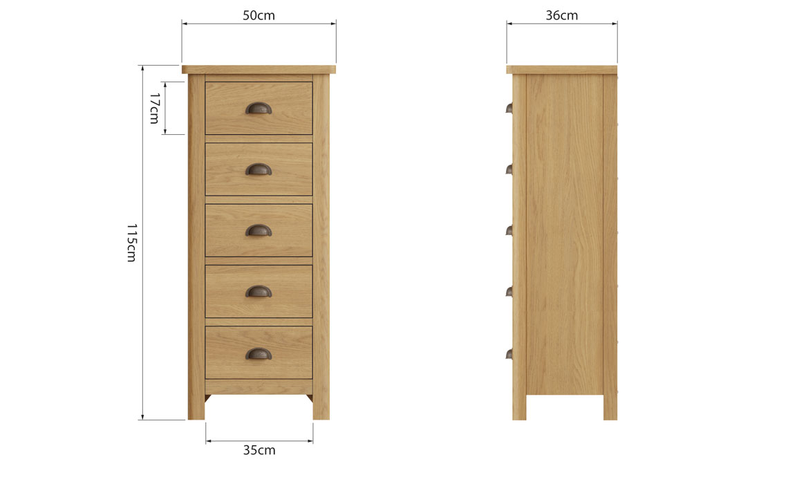 Woodbridge Oak 5 Drawer Wellington