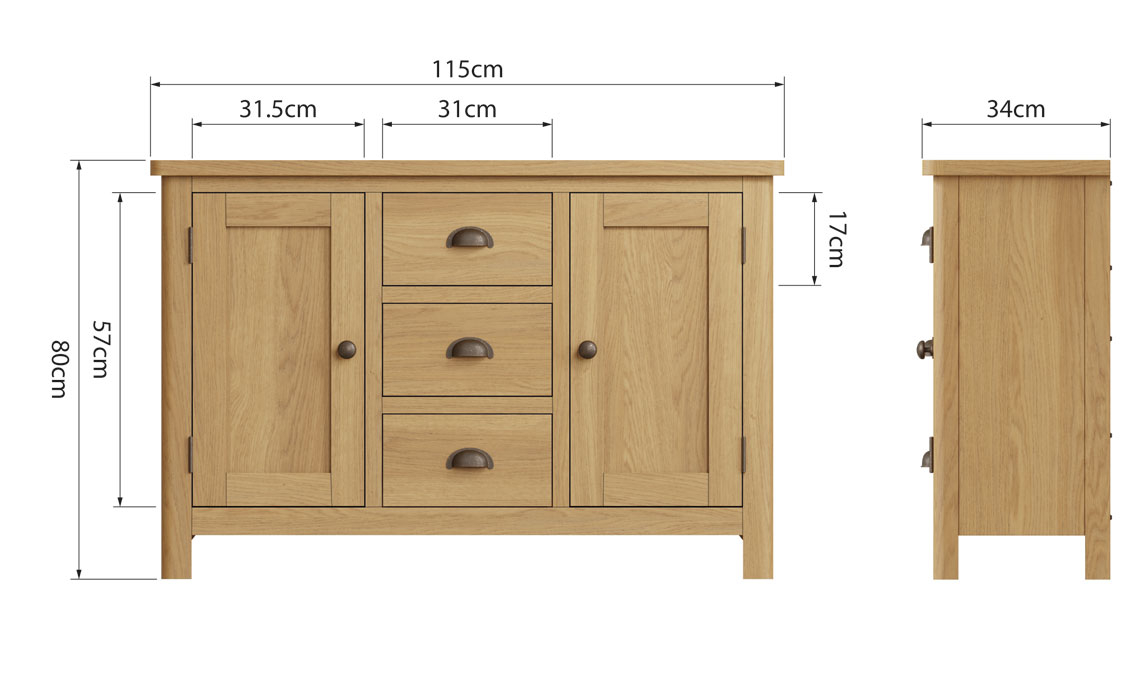 Woodbridge Oak 2 Door 3 Drawer Sideboard