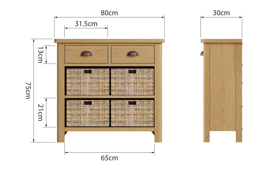 Woodbridge Oak 2 Drawer 4 Basket Cabinet