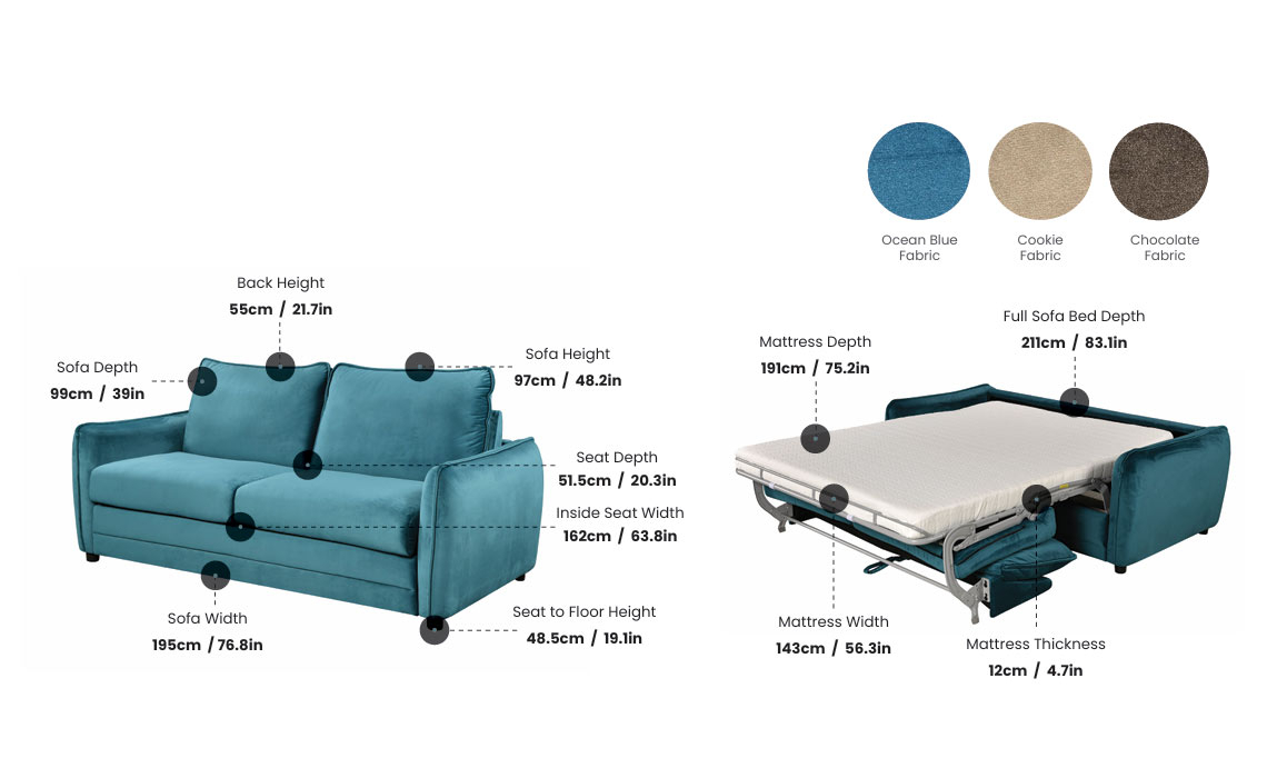 Torby 2 Seater Sofa Bed (available in three colours)