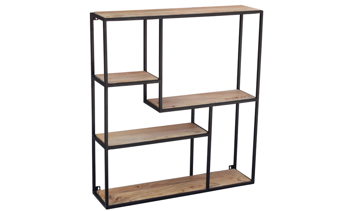 Wood & Metal Wide Wall-Mounted Shelf Unit