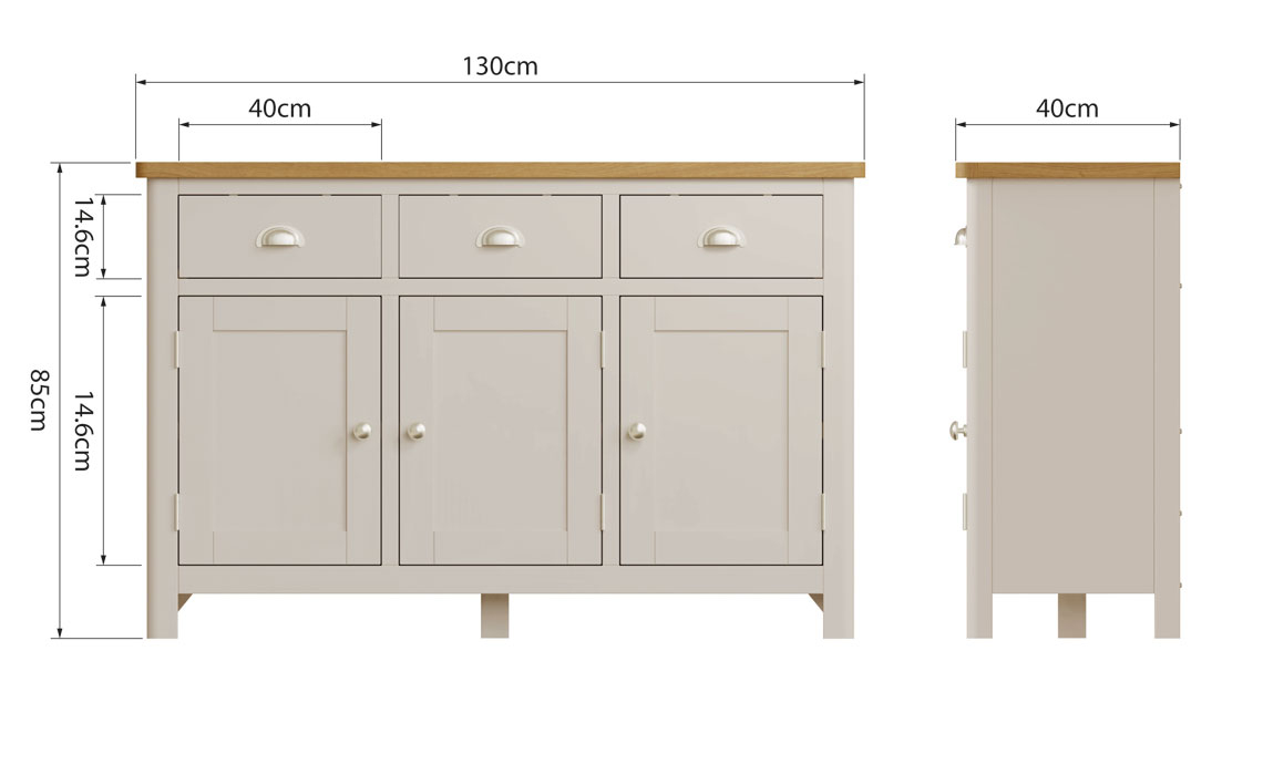 Woodbridge Truffle Grey Painted 3 Door 3 Drawer Sideboard