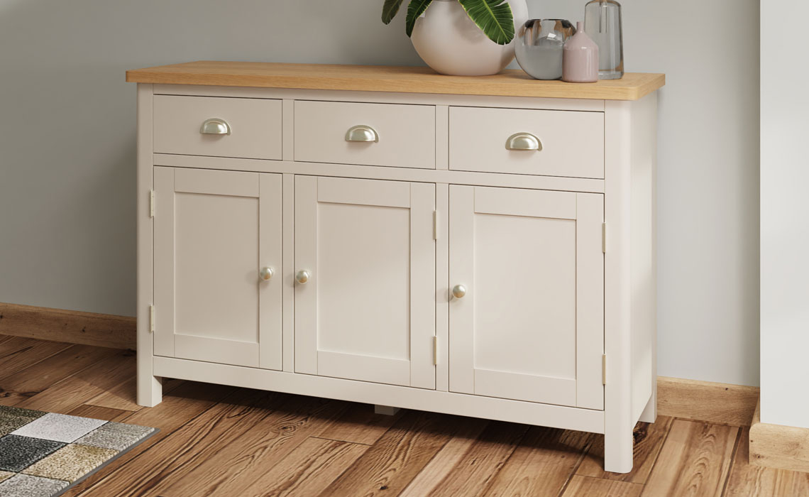 Woodbridge Truffle Grey Painted 3 Door 3 Drawer Sideboard