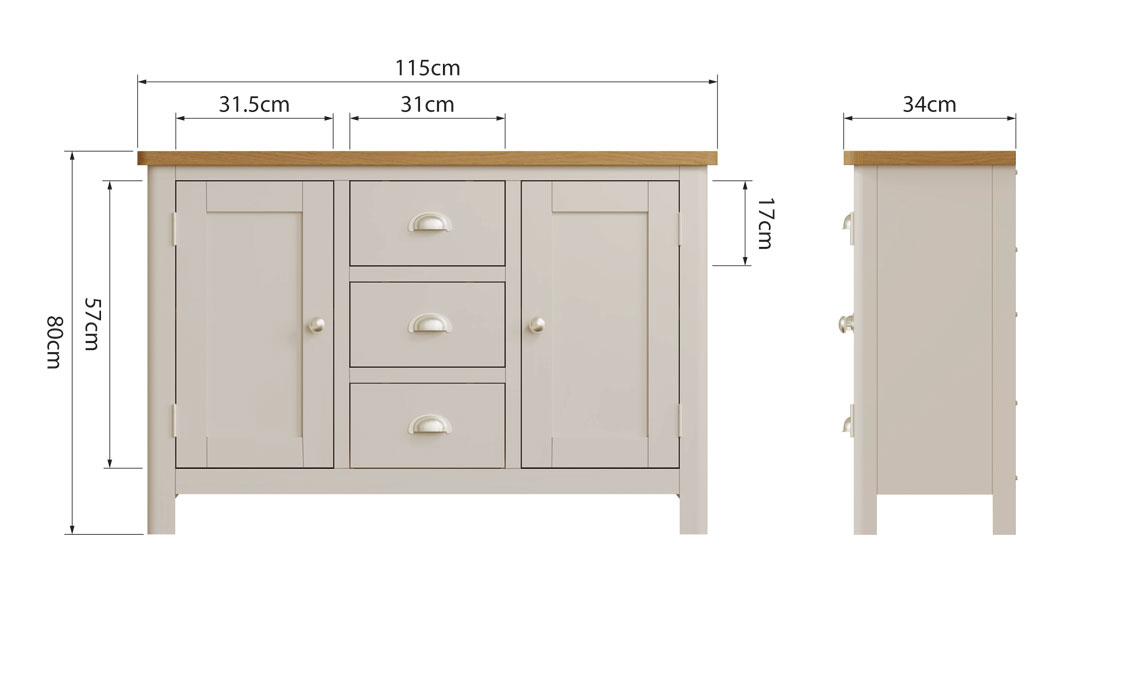 Woodbridge Truffle Grey Painted 2 Door 3 Drawer Sideboard