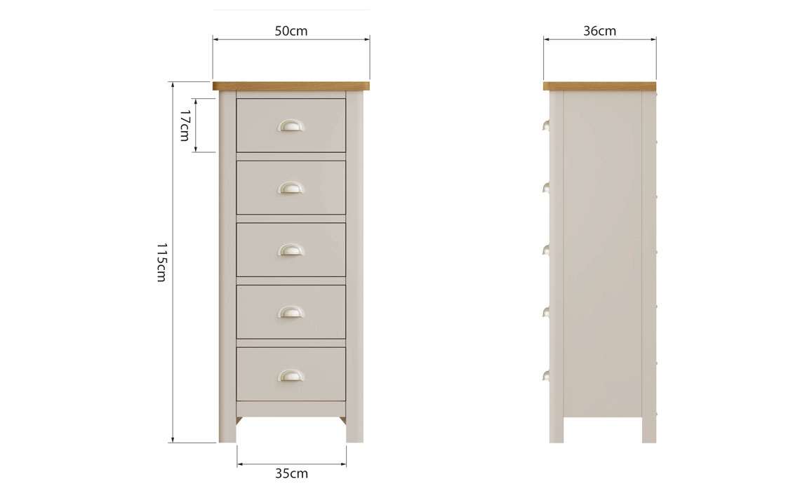 Woodbridge Truffle Grey Painted 5 Drawer Wellington