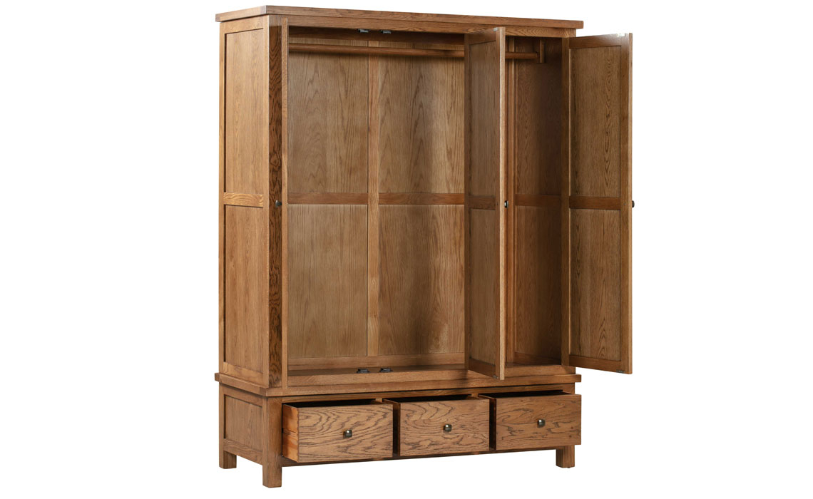 Lavenham Rustic Oak Triple Wardrobe With 3 Drawers