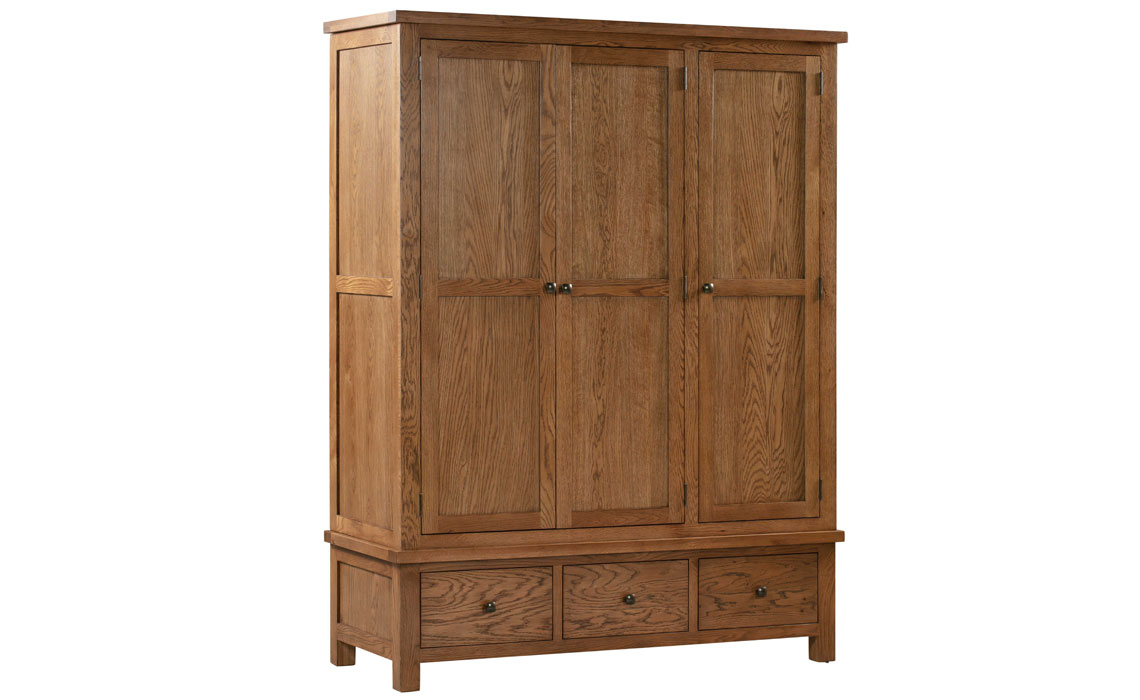 Lavenham Rustic Oak Triple Wardrobe With 3 Drawers