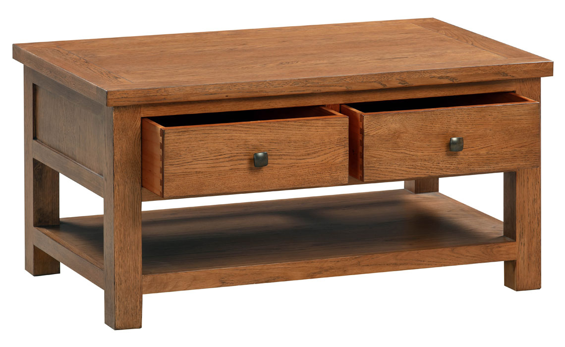 Lavenham Rustic Oak Coffee Table With 2 Drawers