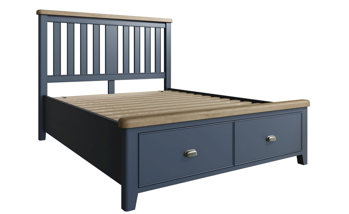 Ambassador Blue Bed Frame With Drawers & Slatted Headboard - 3 Sizes