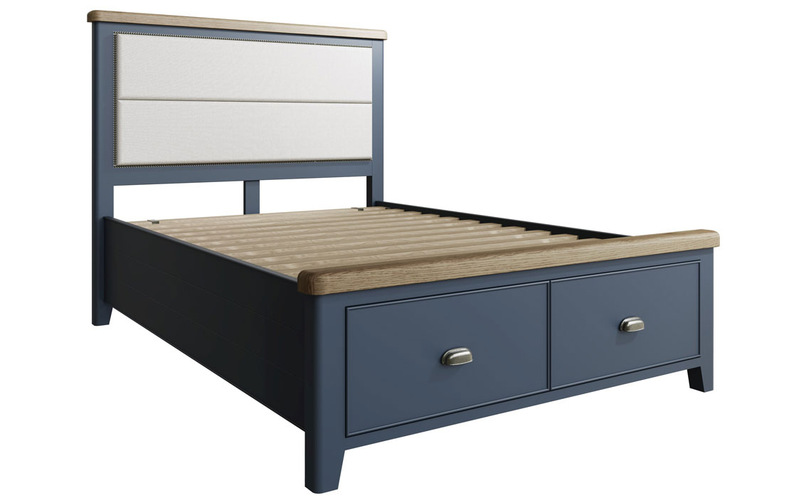 Ambassador Blue Bed Frame With Drawers & Fabric Headboard - 3 Sizes
