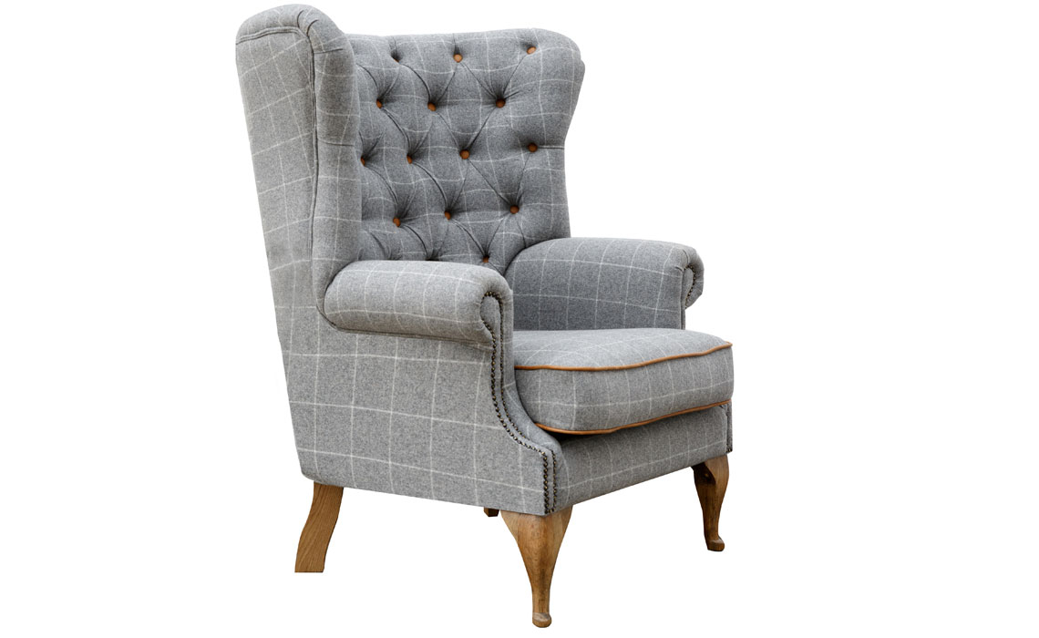Archibald Wraparound Buttoned Fabric Wing Chair - 2 Colours