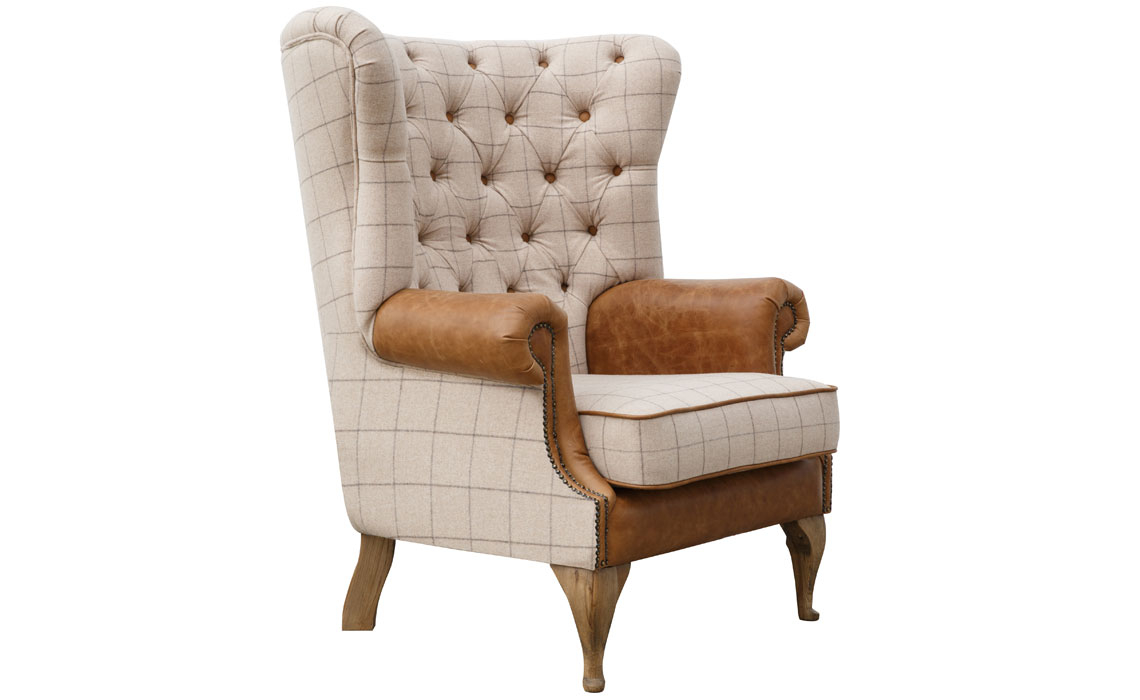 Archibald Wraparound Buttoned Fabric & Leather Wing Chair - 2 Colours