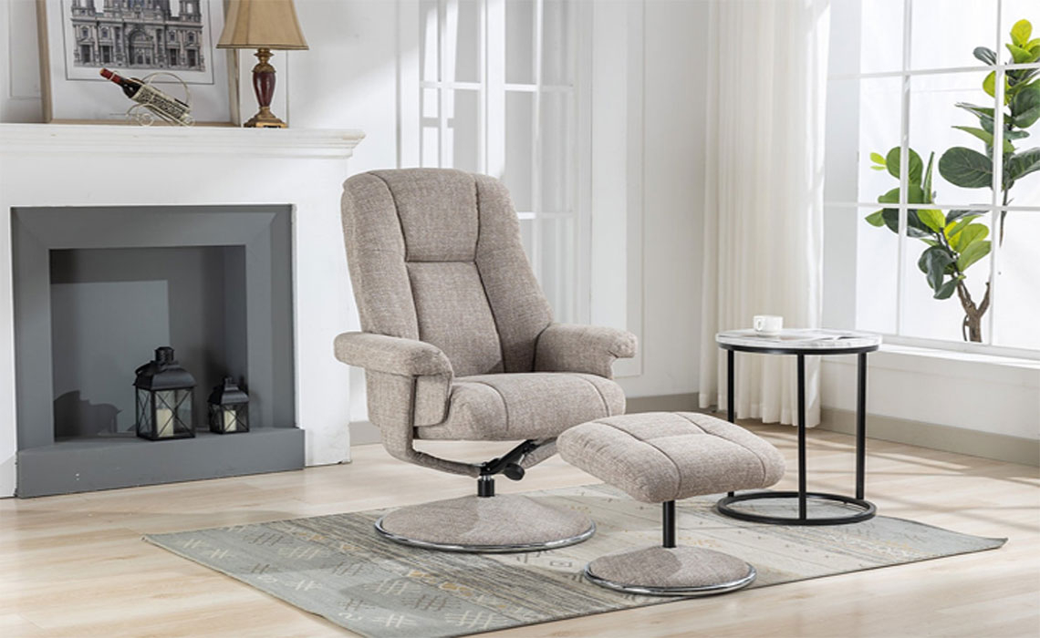 Denver Swivel Recliner with Footstool - Fabric or Leather 