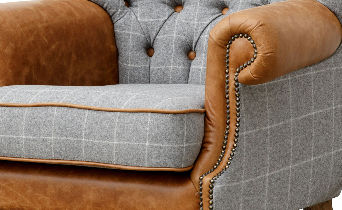 Archibald Wraparound Buttoned Fabric & Leather Wing Chair - 2 Colours