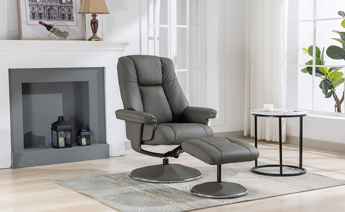 Denver Swivel Recliner with Footstool - Fabric or Leather 