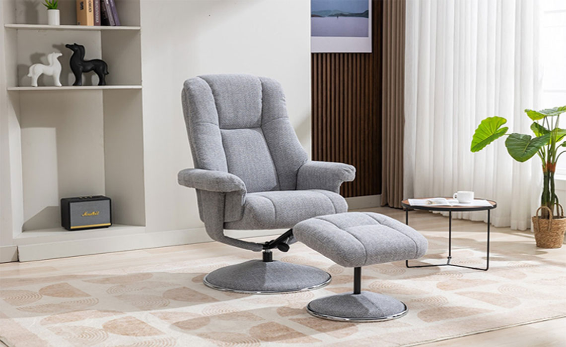 Denver Swivel Recliner with Footstool - Fabric or Leather 