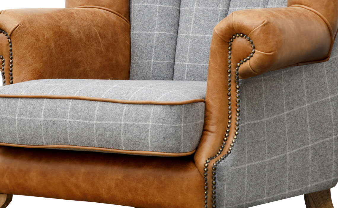Archibald Wraparound Fluted Fabric & Leather Wing Chair - 2 Colours