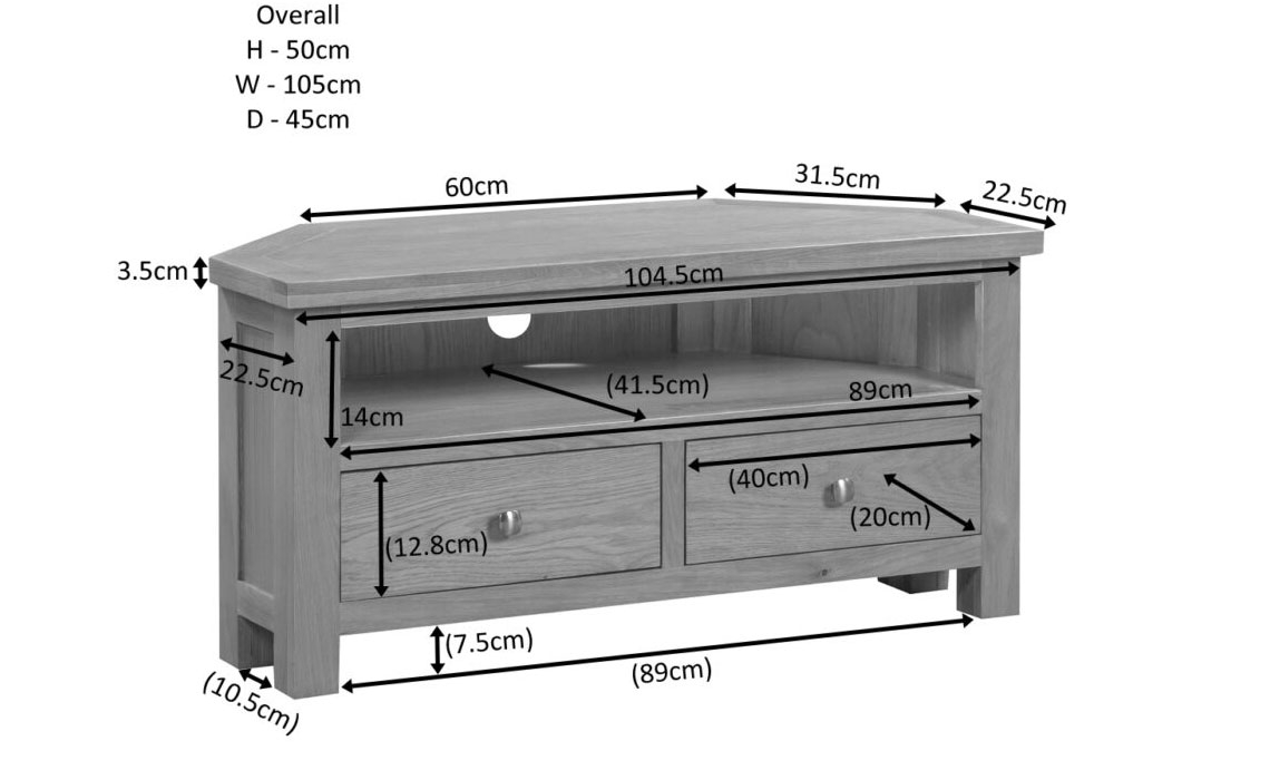 Lavenham Oak Large Corner TV Unit With 2 Drawers