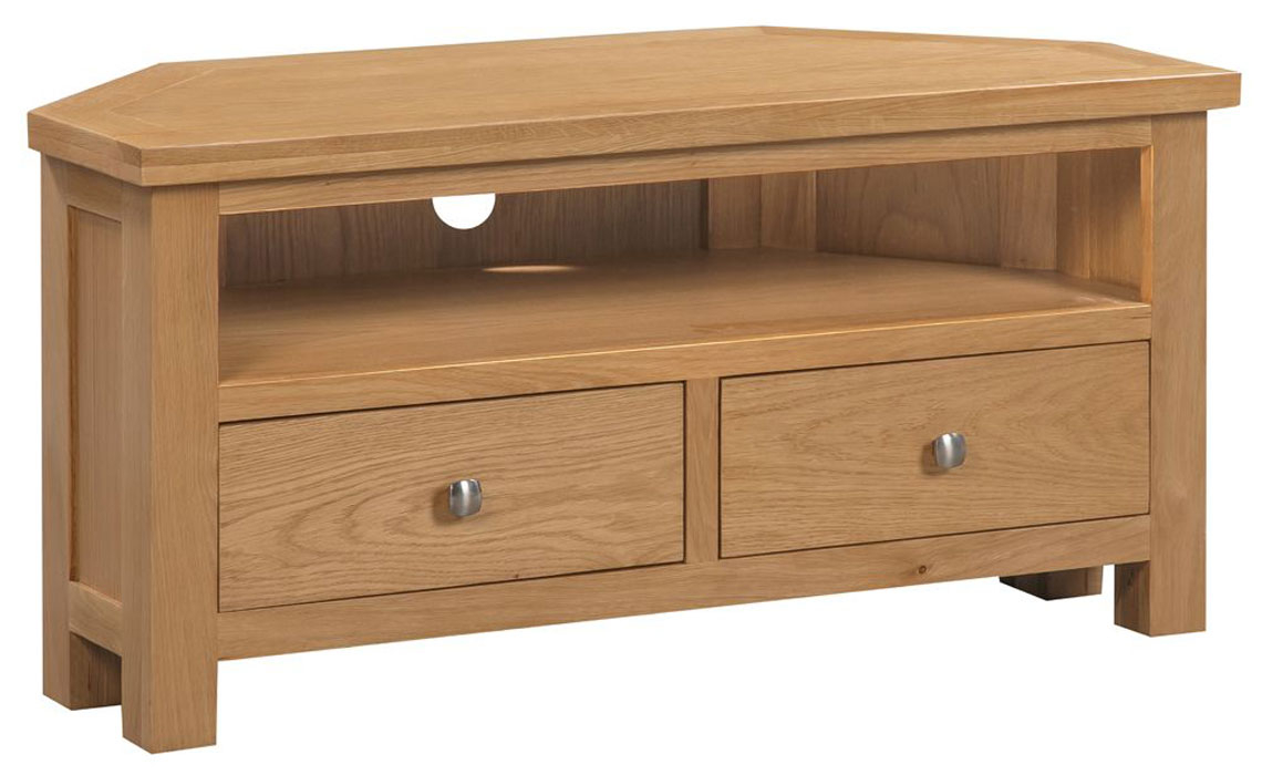 Lavenham Oak Large Corner TV Unit With 2 Drawers