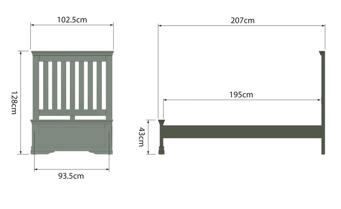 Salthouse Mint Green Painted 3ft Single Bed Frame, Painted Hardwood