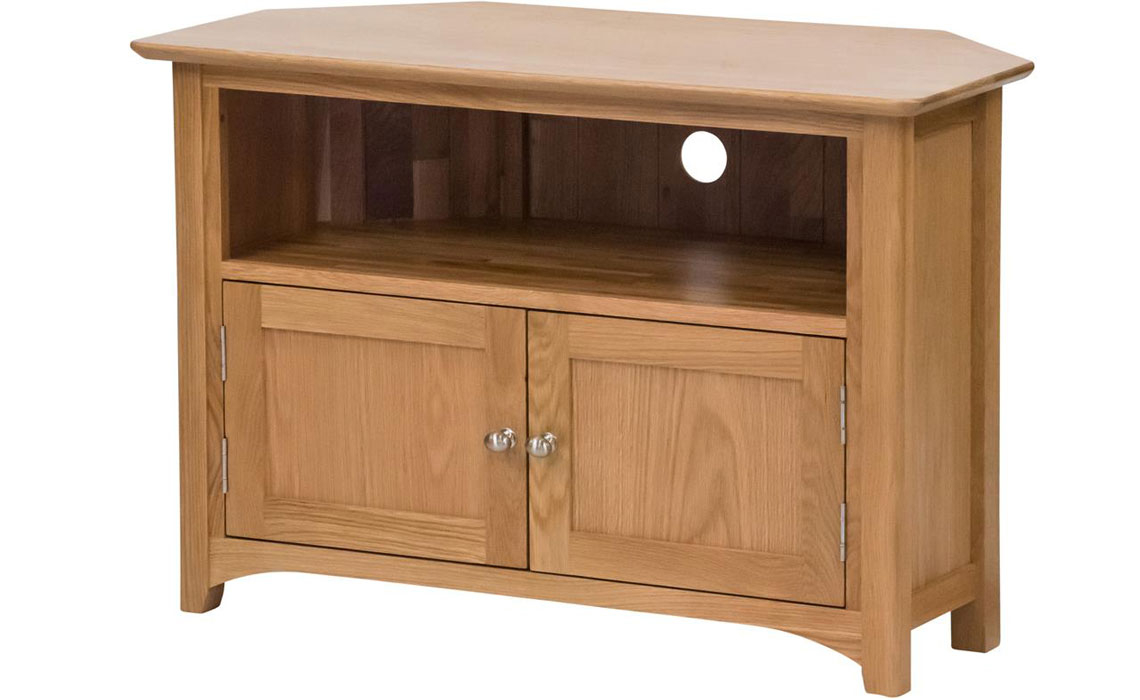 Falkenham Solid Oak Corner TV Unit With Doors