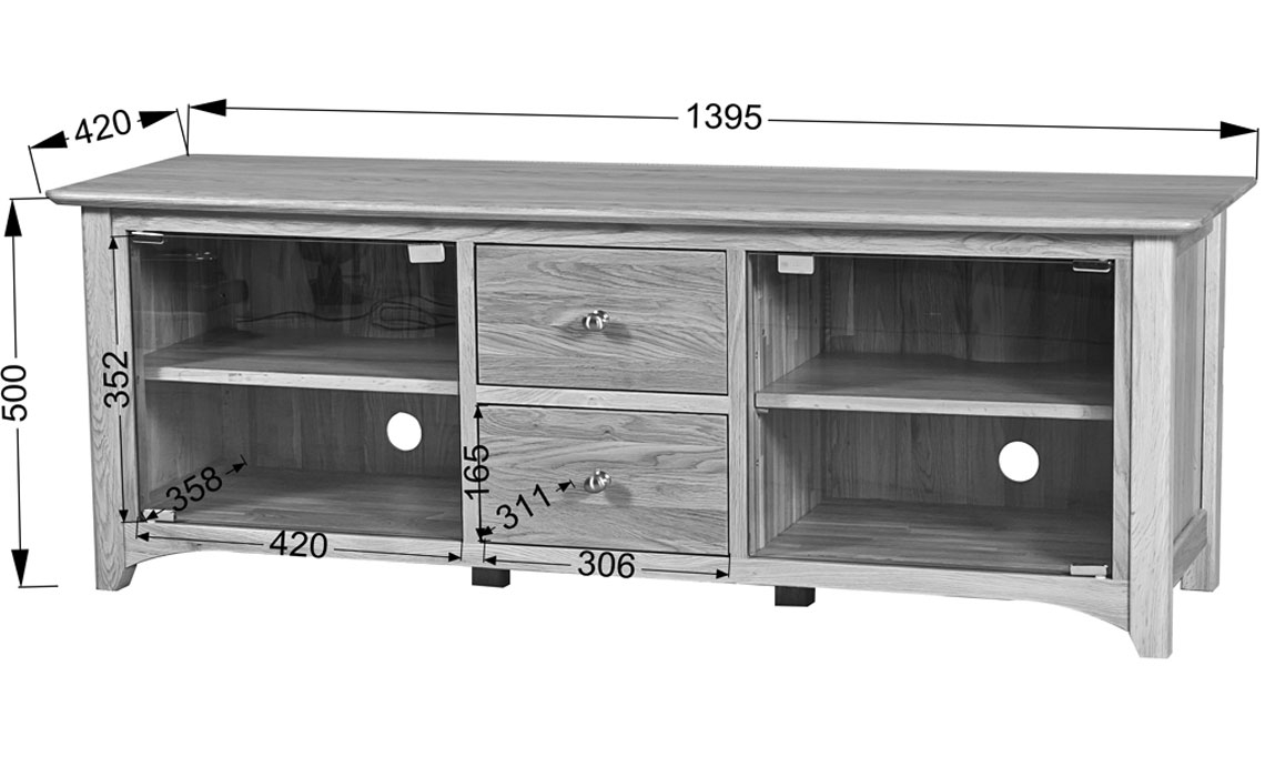 Falkenham Solid Oak Large TV Unit With Glass Doors