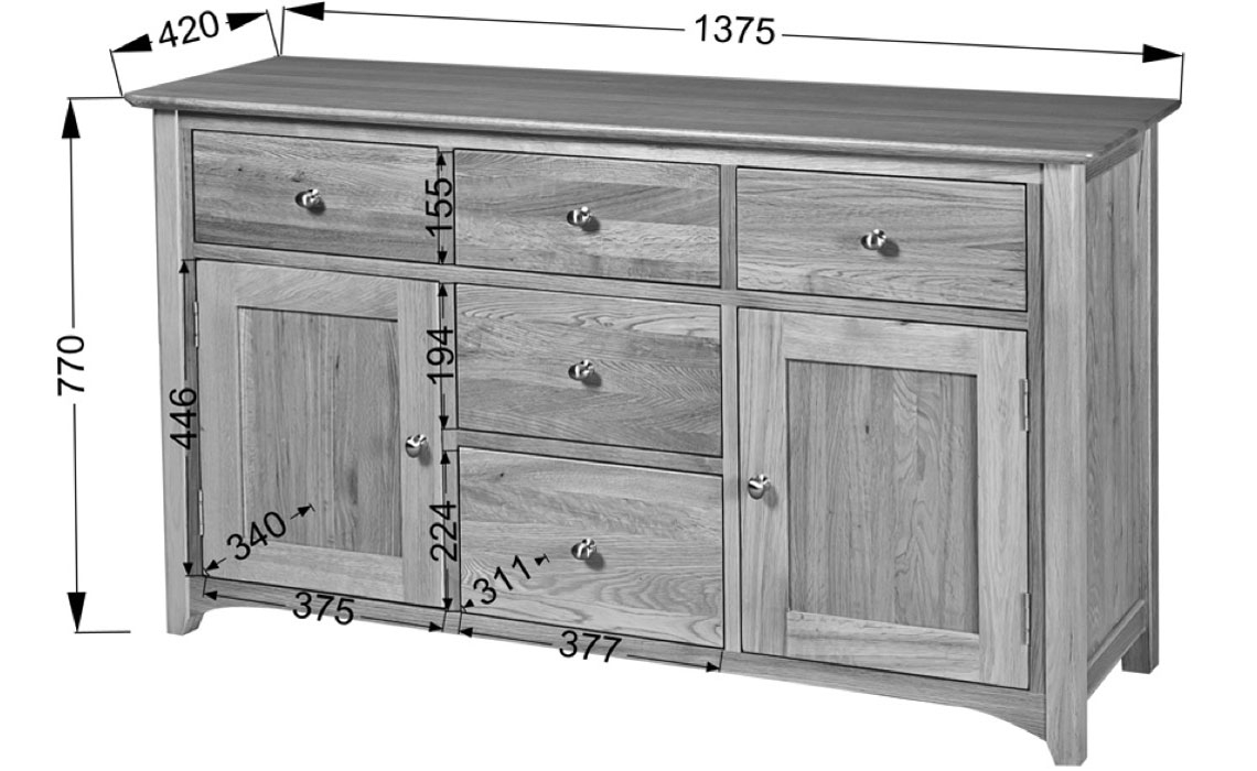 Falkenham Solid Oak 2 Door 5 Drawer Sideboard
