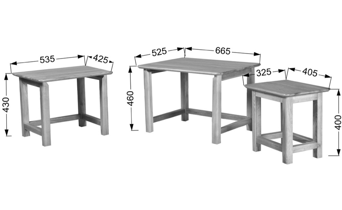 Falkenham Solid Oak Nest Of 3 Tables