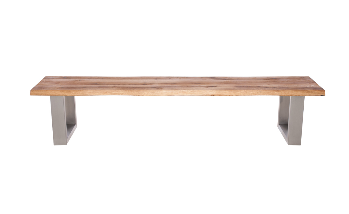 Aurora Oak Bench - Various Sizes Stainless Steel Polished U Shaped Leg 