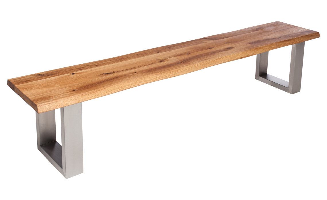 Aurora Oak Bench - Various Sizes Stainless Steel Polished U Shaped Leg 