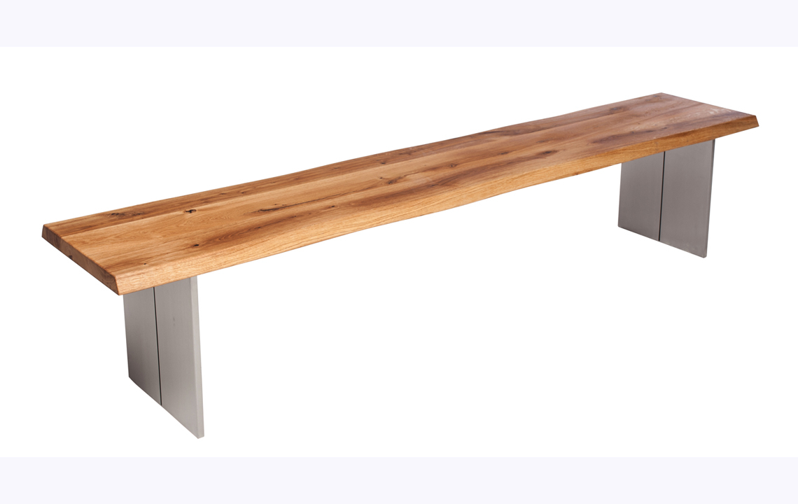 Aurora Oak Bench - Various Sizes  Stainless Steel polished Full Leg