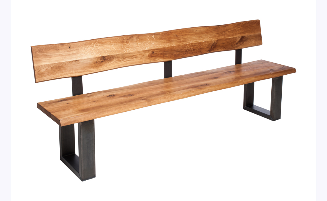 Aurora Oak Bench With Backrest Industrial Matt Steel U Shape leg