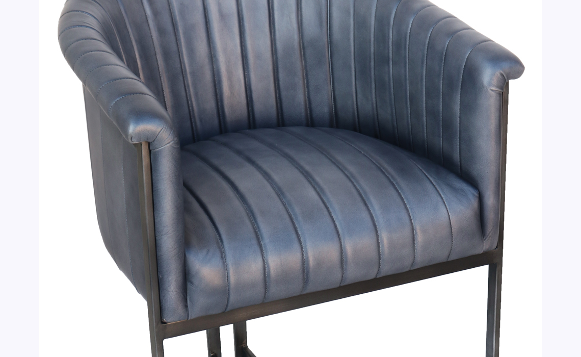 Tori Leather and Iron Tub Style Chair - Blue