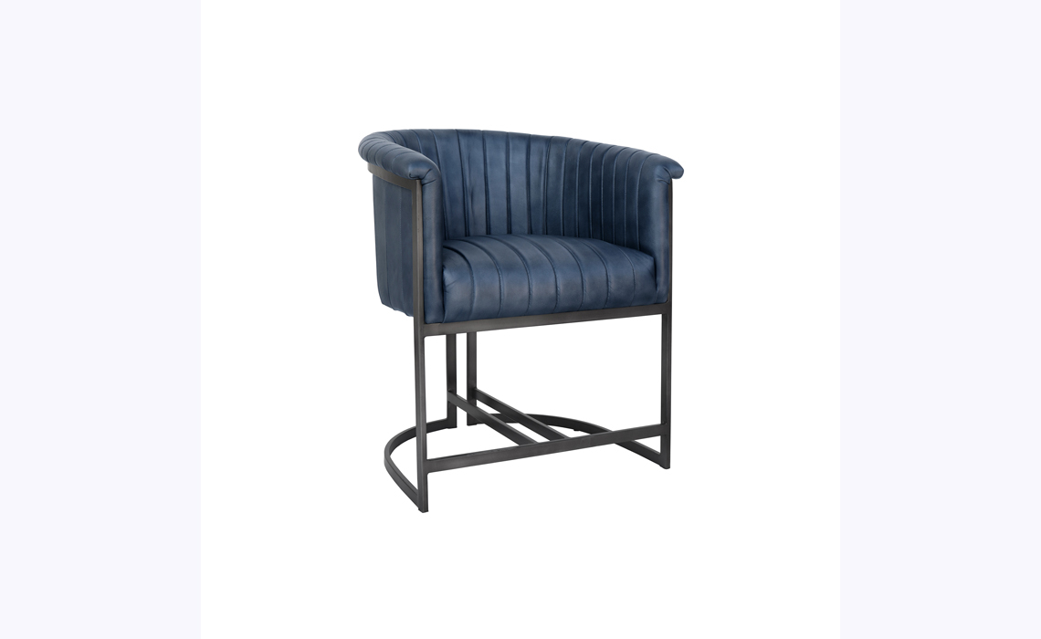 Tori Leather and Iron Tub Style Chair - Blue