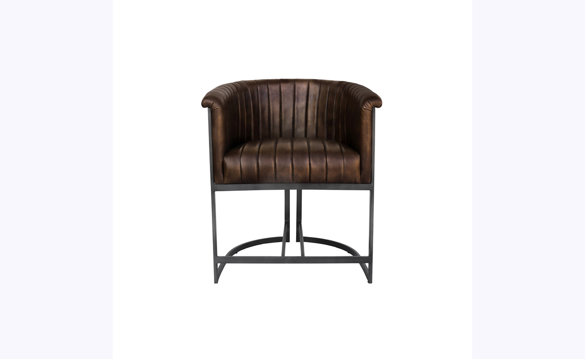 Tori Leather and Iron Tub Style Chair - Brown