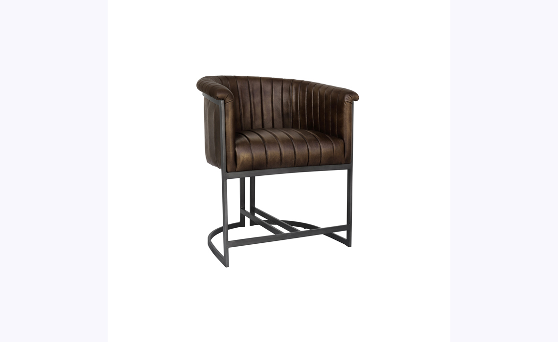 Tori Leather and Iron Tub Style Chair - Brown