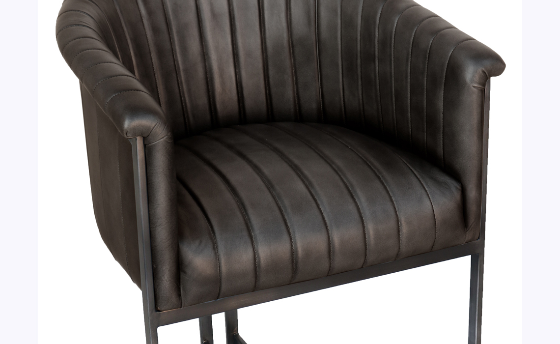 Tori Leather and Iron Tub Style Chair - Dark Grey