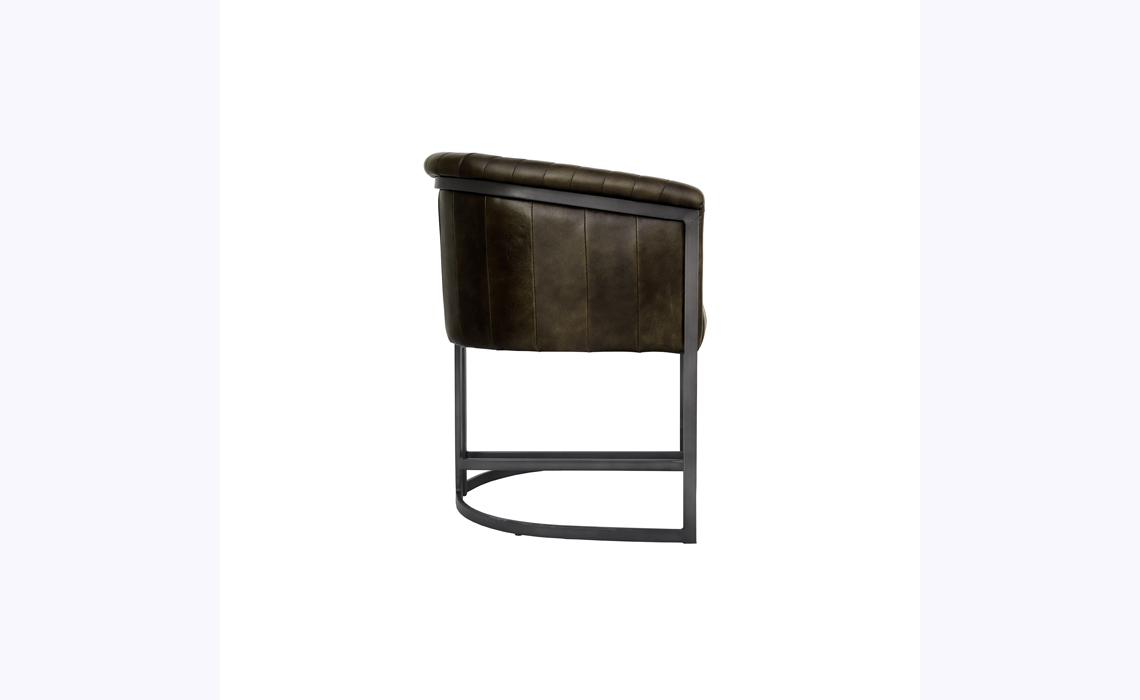 Tori Leather and Iron Tub Style Chair - Dark Grey